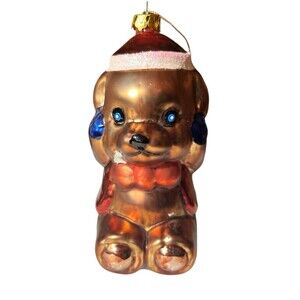 Vintage Thomas Pacconi Teddy Bear Christmas Tree Ornament Glass 6 x 3" READ